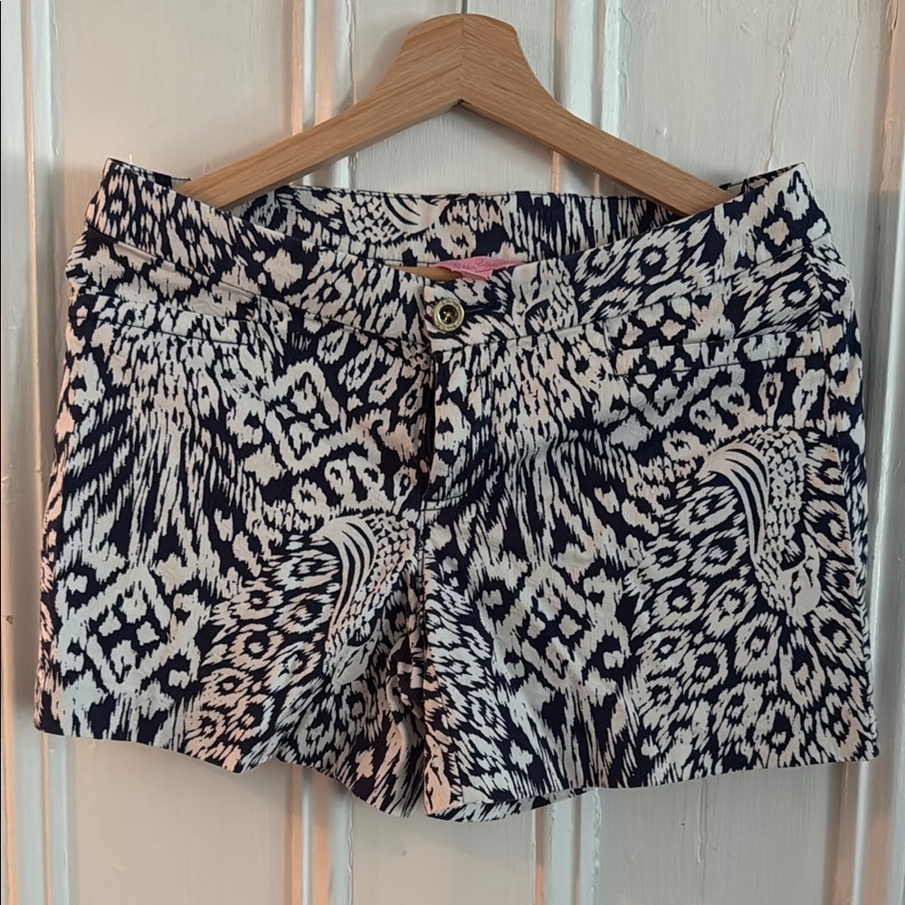 Lilly Pulitzer Black and White Bermuda Shorts with Leopard Print